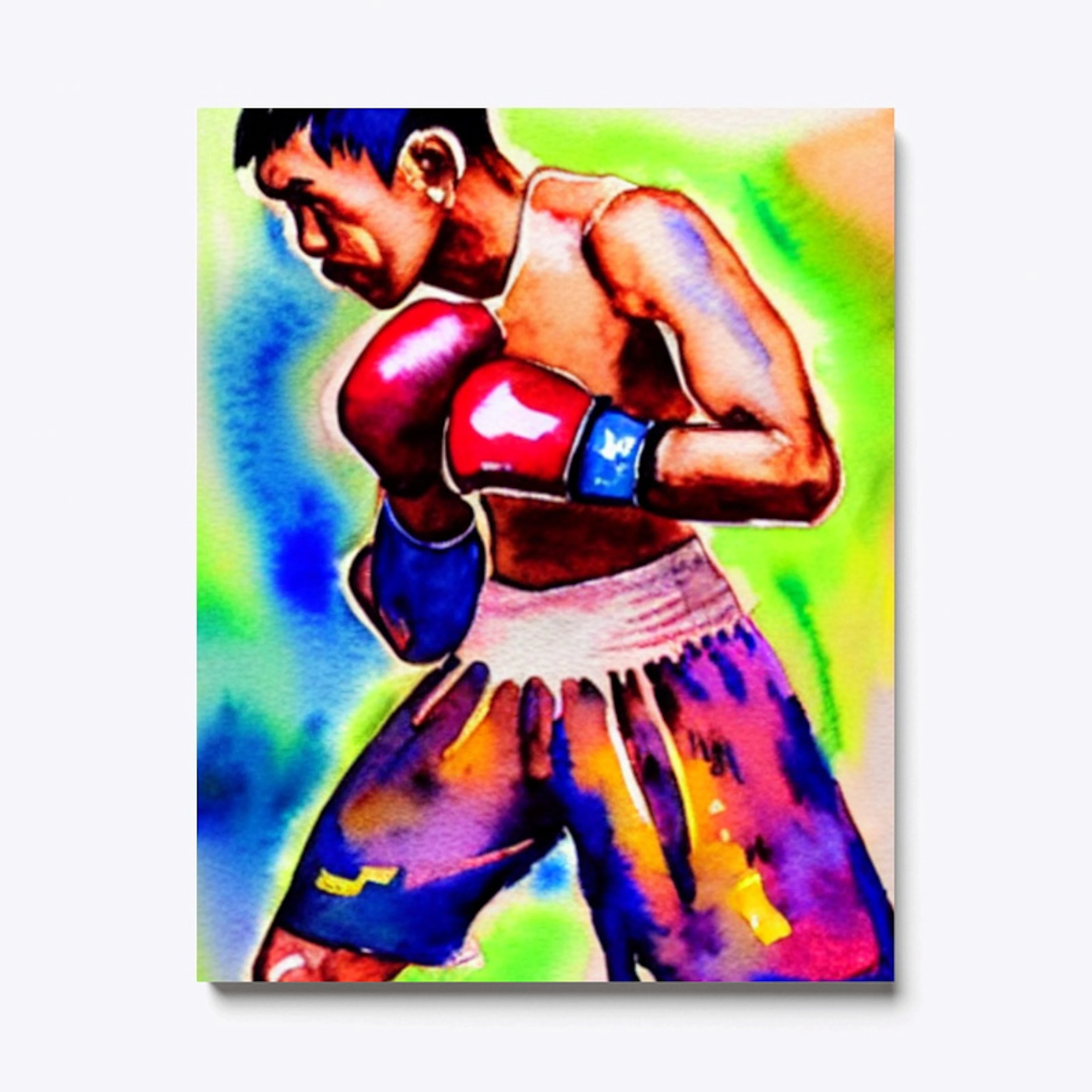 Thai boxer in bright watercolors